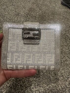 Fendi Silver Metallic Logo Bifold Wallet